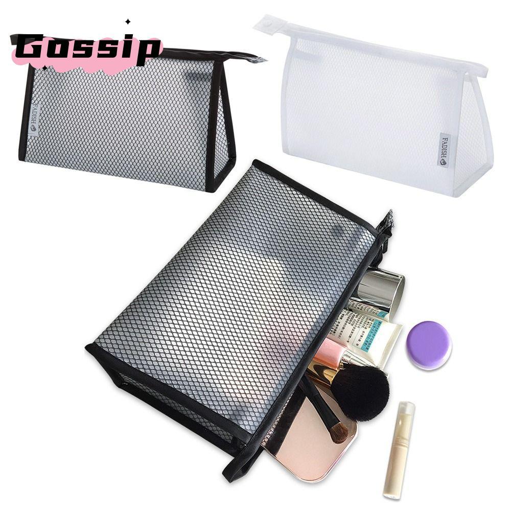 GOSSIP Makeup , กระเป๋าเครื่องสําอางกันน้ําสีดํา/สีขาว, กระเป๋าจัดเก็บความงามซิปตาข่าย EVA ผู้หญิง