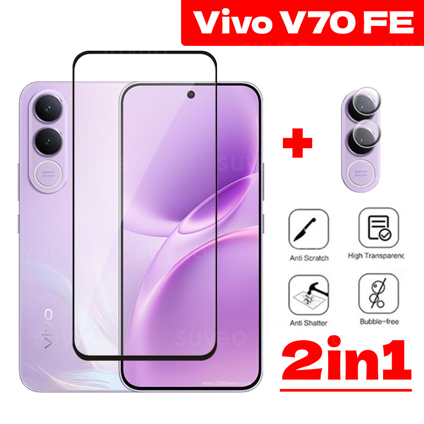 สําหรับ Vivo V70 FE V70FE 2026 ป้องกันหน้าจอเลนส์กล้อง VivoV70FE VivoV70 Lite โทรศัพท์แก้ว Tempered Full กาว HD ฟิล์มด้านหน้าแก้วใสป้องกัน 9H