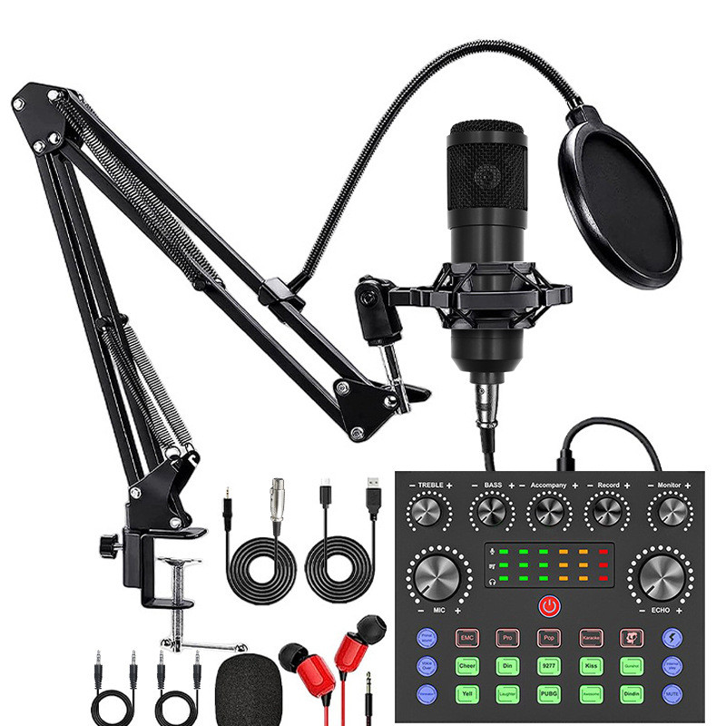 V8S การ์ดเสียงโทรศัพท์มือถือภาษาอังกฤษ Podcasting ชุดอุปกรณ์ bm800 ไมโครโฟนร้องเพลงโทรศัพท์มือถือ F9