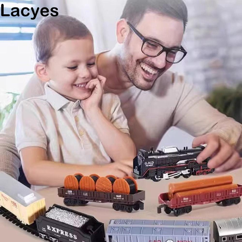 LACYES Train Freight Train Toy, Combines Locomotive Playset Electric Christmas Train Track Set, Carr
