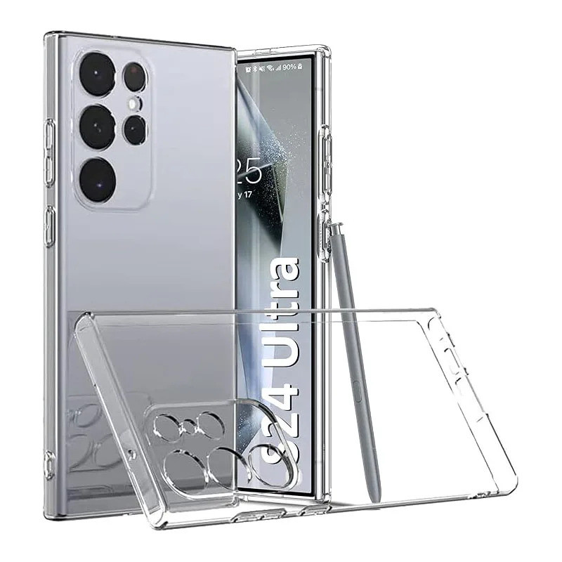 SAMSUNG โปร่งใสซิลิโคนอ่อนนุ่มบางเฉียบTPUสําหรับSamsung Galaxy S21 S22 S23 S24 S25 S26 Ultra Plus FEใสกันชนป้องกัน