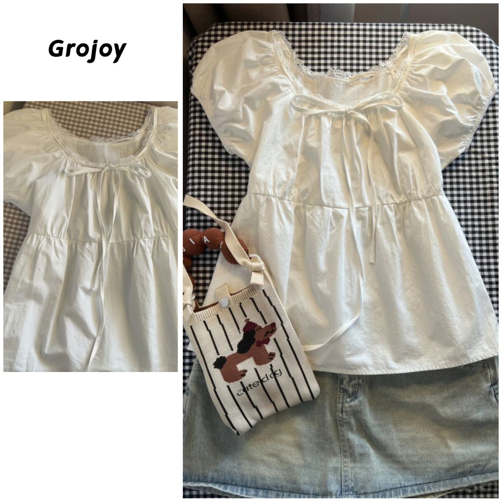 เสื้อเชิ้ตหญิงลายลูกไม้สีขาว ดีไซน์ทันสมัย สไตล์กระชับพอดีตัว GD987