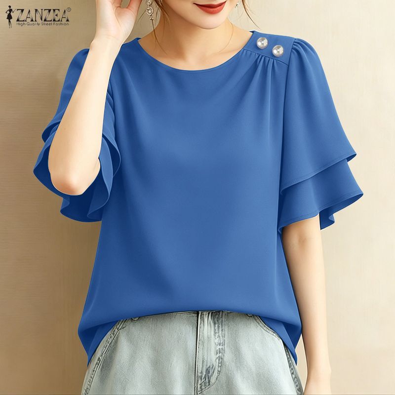 ZANZEA เสื้อเบลาส์มุก คอกลม สไตล์เกาหลีสำหรับผู้หญิง — صورة 5
