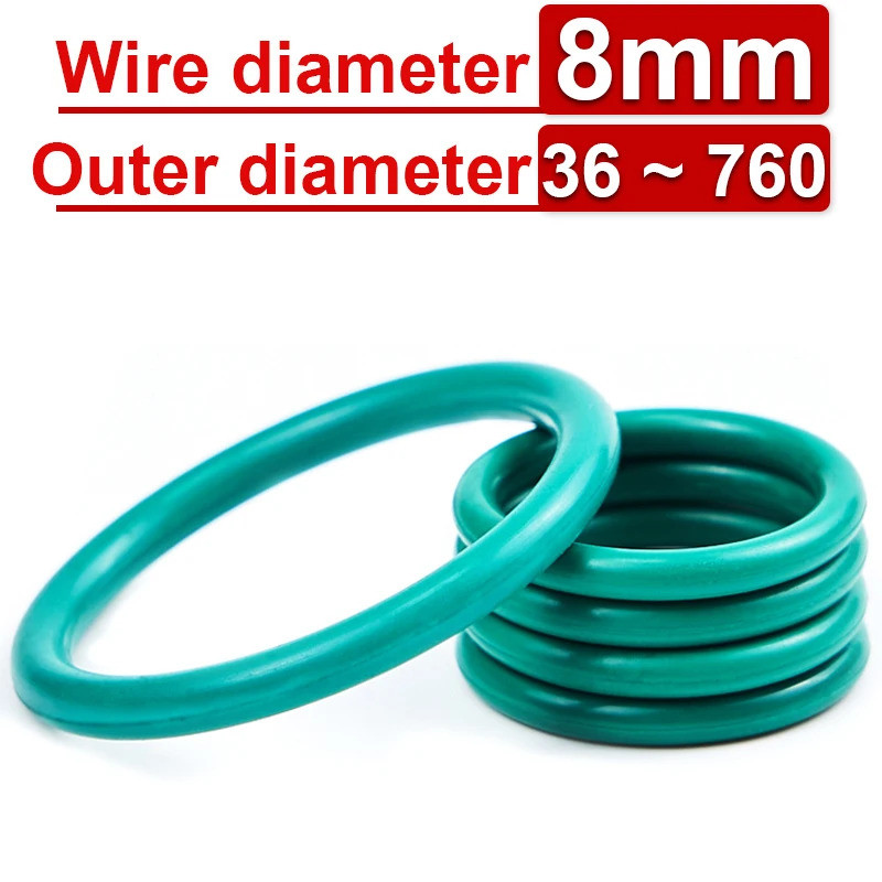 Wire Diameter 8mm FKM Fluororubber O-Ring Sealing Ring CS OD 36mm-760mm Green Seal Gasket Ringcorros