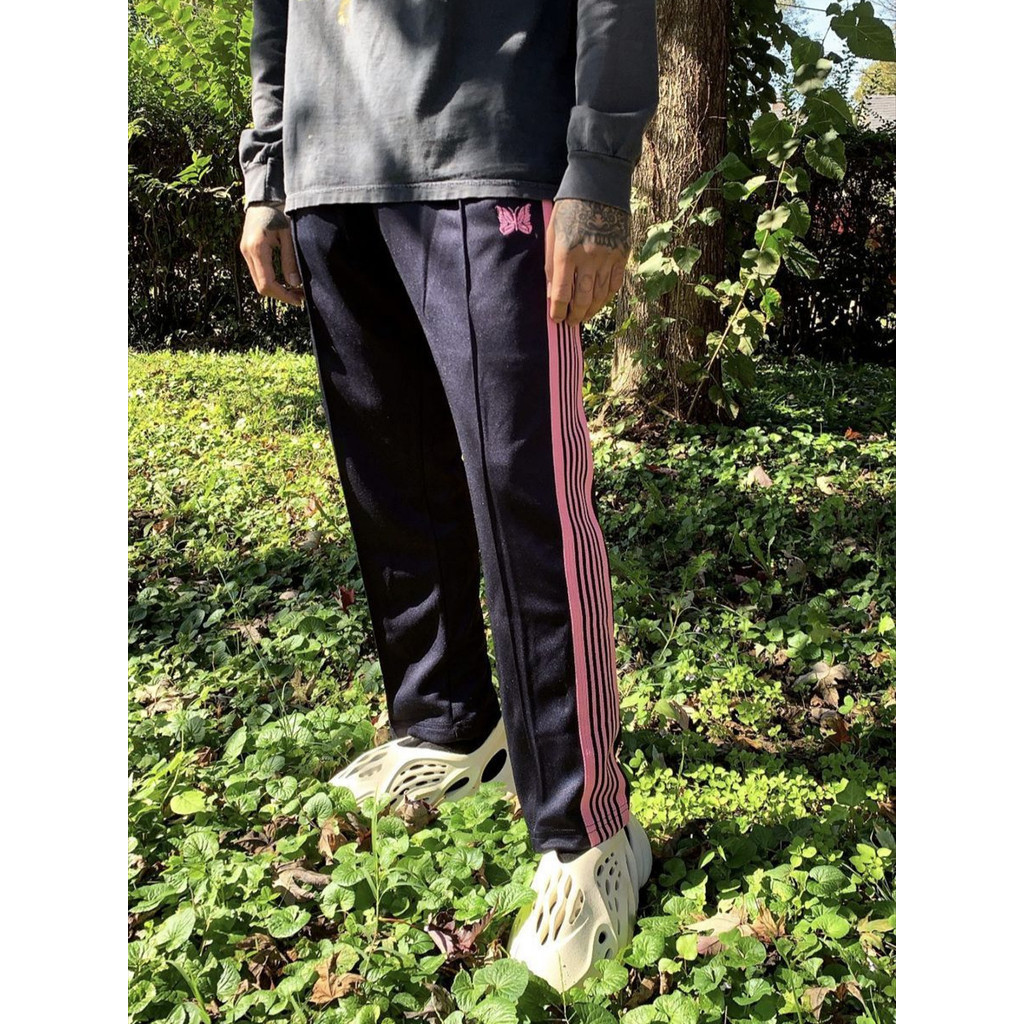 XGUC Needles Track pants Pink striped webbing with butterfly embroidery Japanese-style summer sports
