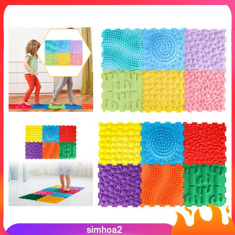 [Simhoa2] 6x Massage Sensory Puzzle Play Mats Interlocking Mat เกมรูปแบบที่แตกต่างกันและกระเบื้องปริ