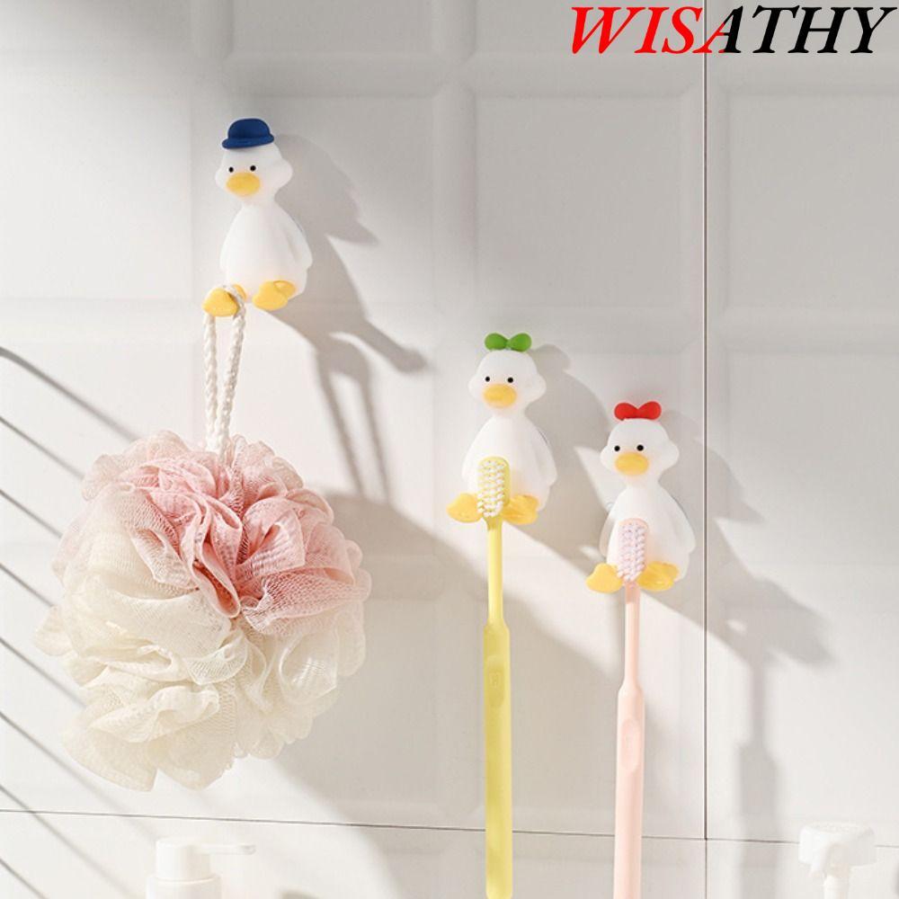 WISATHY   ที่ใส่แปรงสีฟัน, ที่วางแปรงสีฟันเป็ดน่ารัก, ชั้นเก็บของการ์ตูนติดผนังแบบถ้วยดูดความคิดสร้างสรรค์