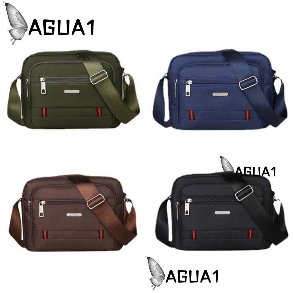 AGUA1 กระเป๋าสะพาย,สีดําสีน้ําตาลสีฟ้าสีเขียวผ้าผู้ชายกระเป๋าCrossbody, Casual 4 ซิปไนลอนสี่เหลี่ยมผืนผ้าBoy Messengerกระเป๋า