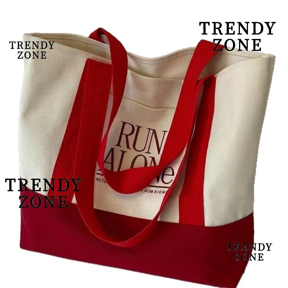 TRENDYZONE กระเป๋าผ้าแคนวาส ทรงโท้ท ขนาดใหญ่ สะพายได้หลายแบบ สำหรับผู้หญิง