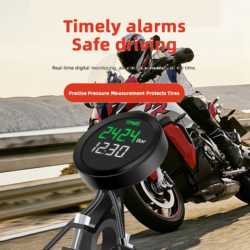 Moto TMPS ระบบเครื่องวัดความดันลมยางพร้อมเซ็นเซอร์ภายนอก 2 ตัวสําหรับรถจักรยานยนต์พร้อมจอแสดงผล LCD 