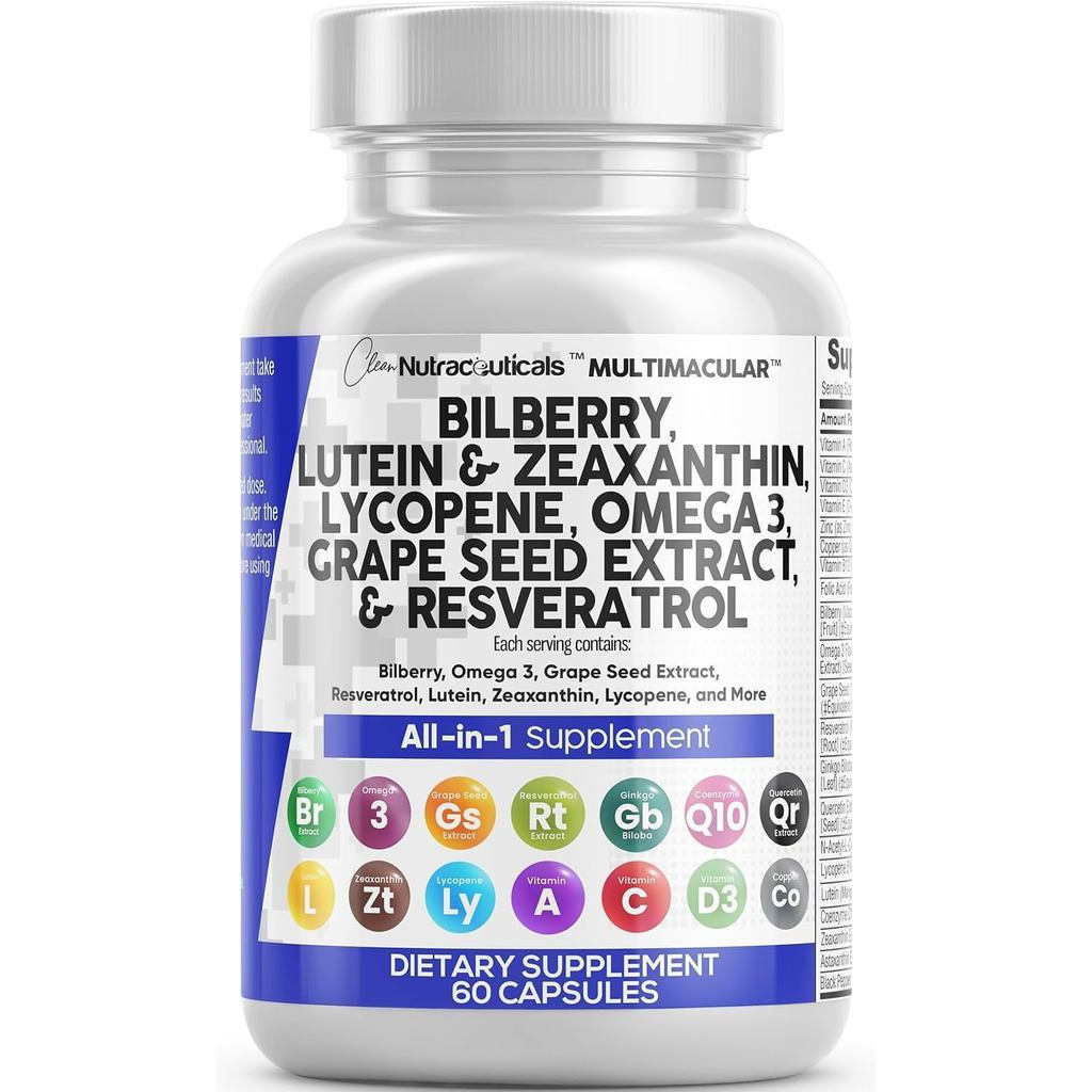 Clean Nutra Eye Vitamins with Bilberry Lutein และ Zeaxanthin s Lycopene 40mg Resveratrol Grape Seed 