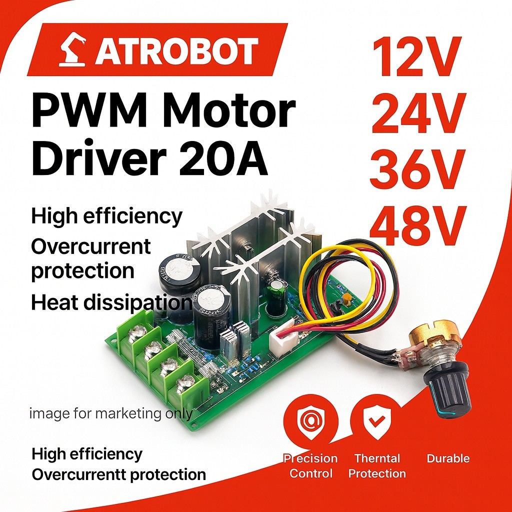 PWM DC Motor Driver 20A 12-48v 1-20 kHz ปรับความเร็ว มอเตอร์ คุ้มครองกระแส/แรงดัน/ความร้อนเกิน