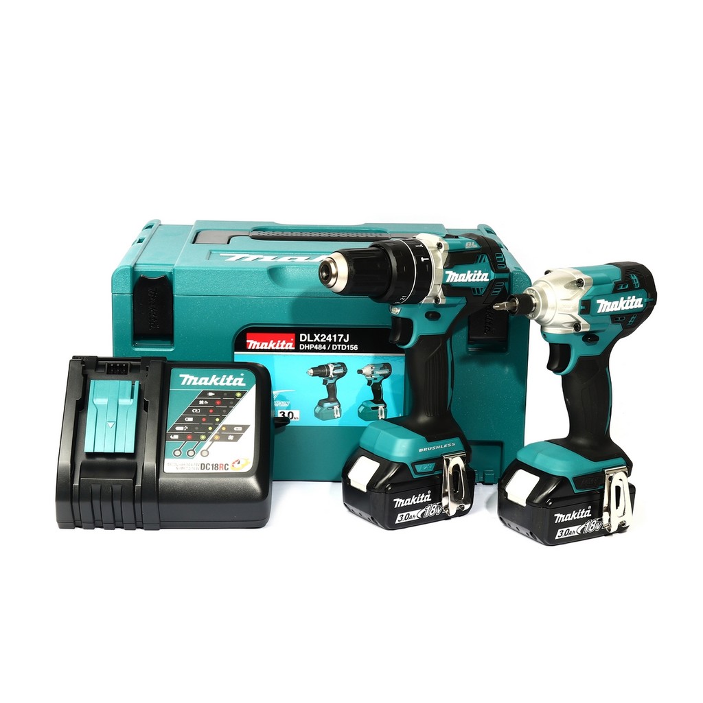 ชุด Combo Kit 18V มากีต้า (MAKITA) รุ่น DLX2417J ในชุดประกอบด้วย สว่านกระแทกไร้สาย 2 ระบบ รุ่น DHP48