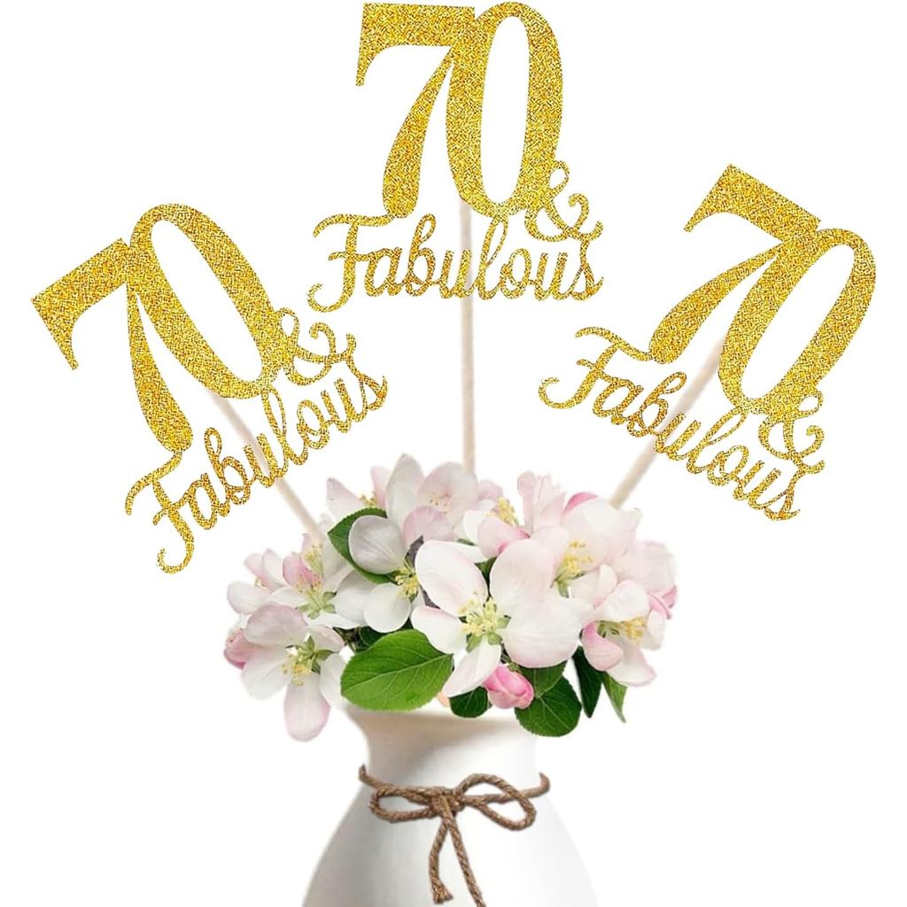 10-Pack Double Sided Gold Fabulous และ 70th Birthday Centerpieces สําหรับโต๊ะ, Number 70 Centerpiece