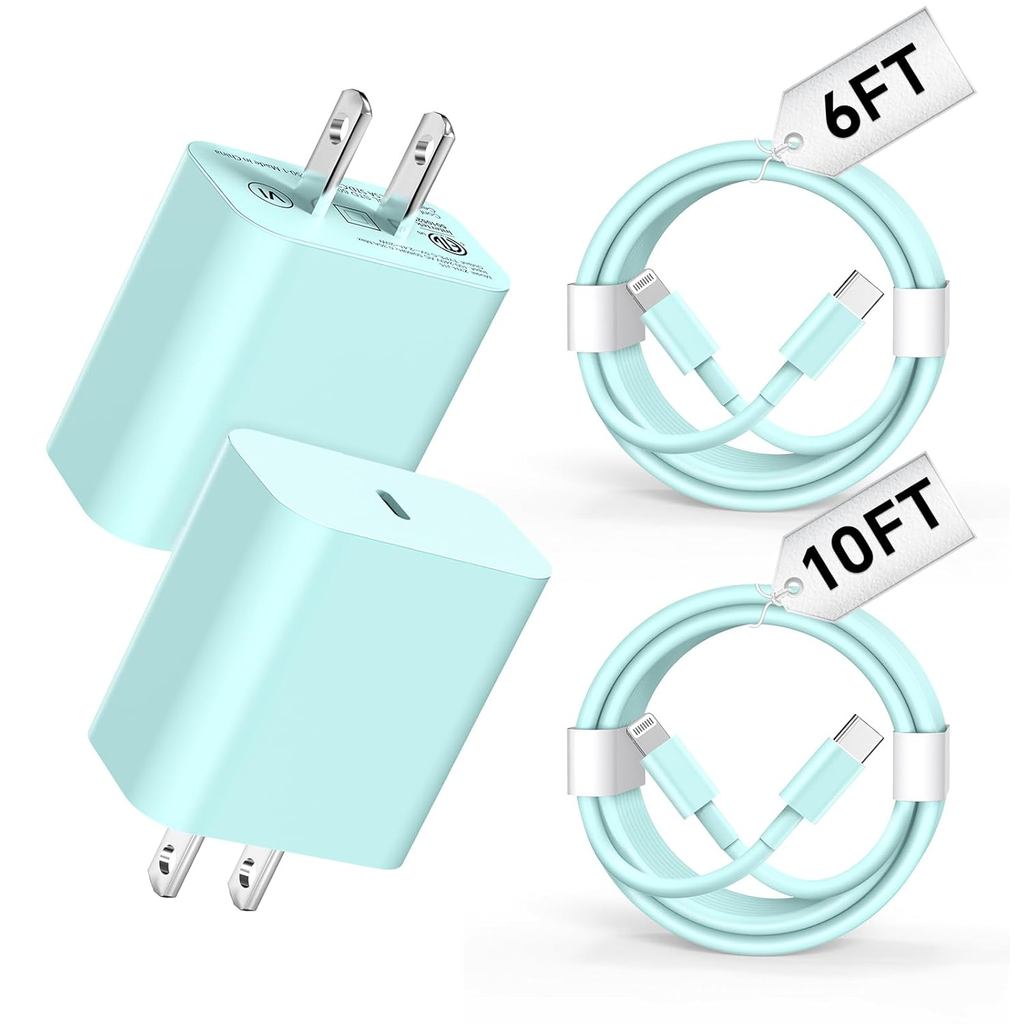 เข้ากันได้กับ i Phone Charger 6/10Ft Fast Charging 2Pack 20W PD Fast Charger Type C Fast CHARGING Bl