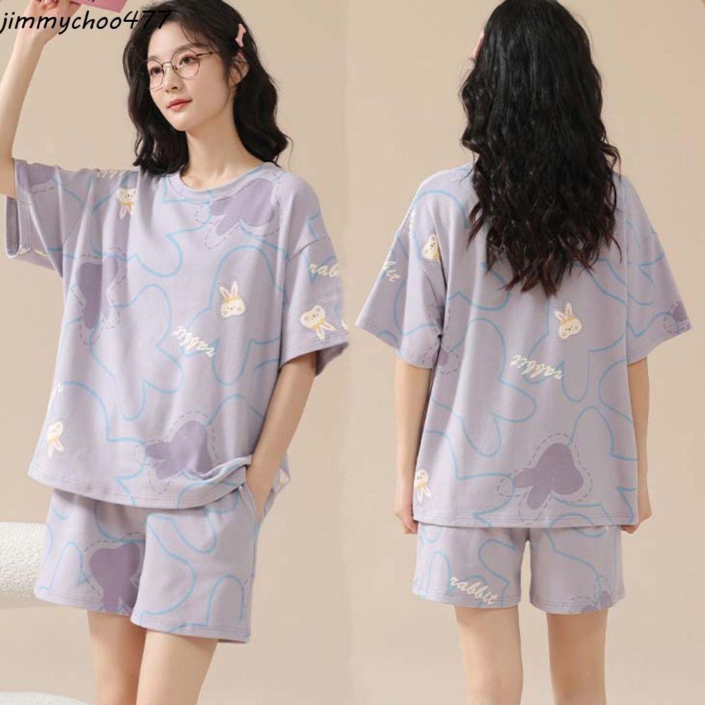 JIMMYCHOO Cotton Shorts Pyjamas Set, Flower Bear Rabbit Cartoon Cotton Pyjamas, Cute Short Sleeve Th