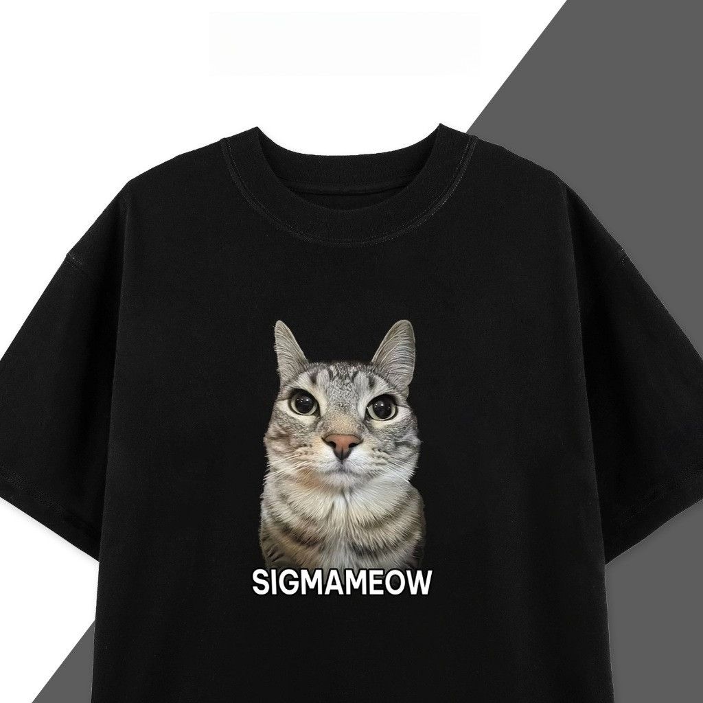 เสื้อยืด Sigma Cat Meme – เสื้อยืดพิมพ์ลาย Funny Meme, Expressive Cat, แขนหลวม Unisex - Relach