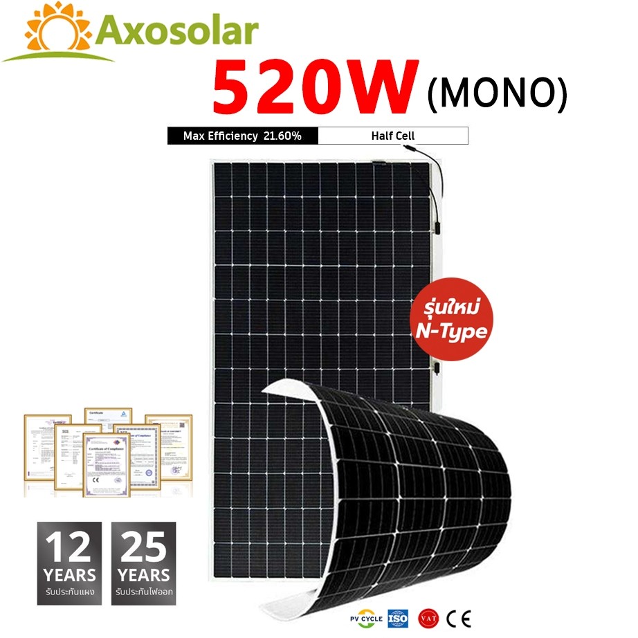 Solar Panel แผงอ่อน 520W โมโน flexible solar panel งอได้ แผงยืดหยุ่น น้ำหนักเบา เทคโนโลยี Genius พกพา Slim กันน้ำ