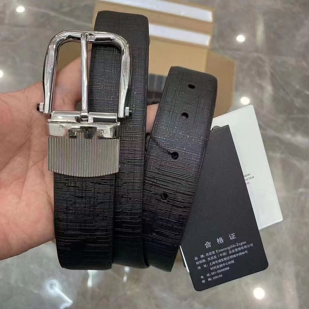 P5DK ZEGNA Men's Leather Belt with Pin Buckle, Adjustable Size