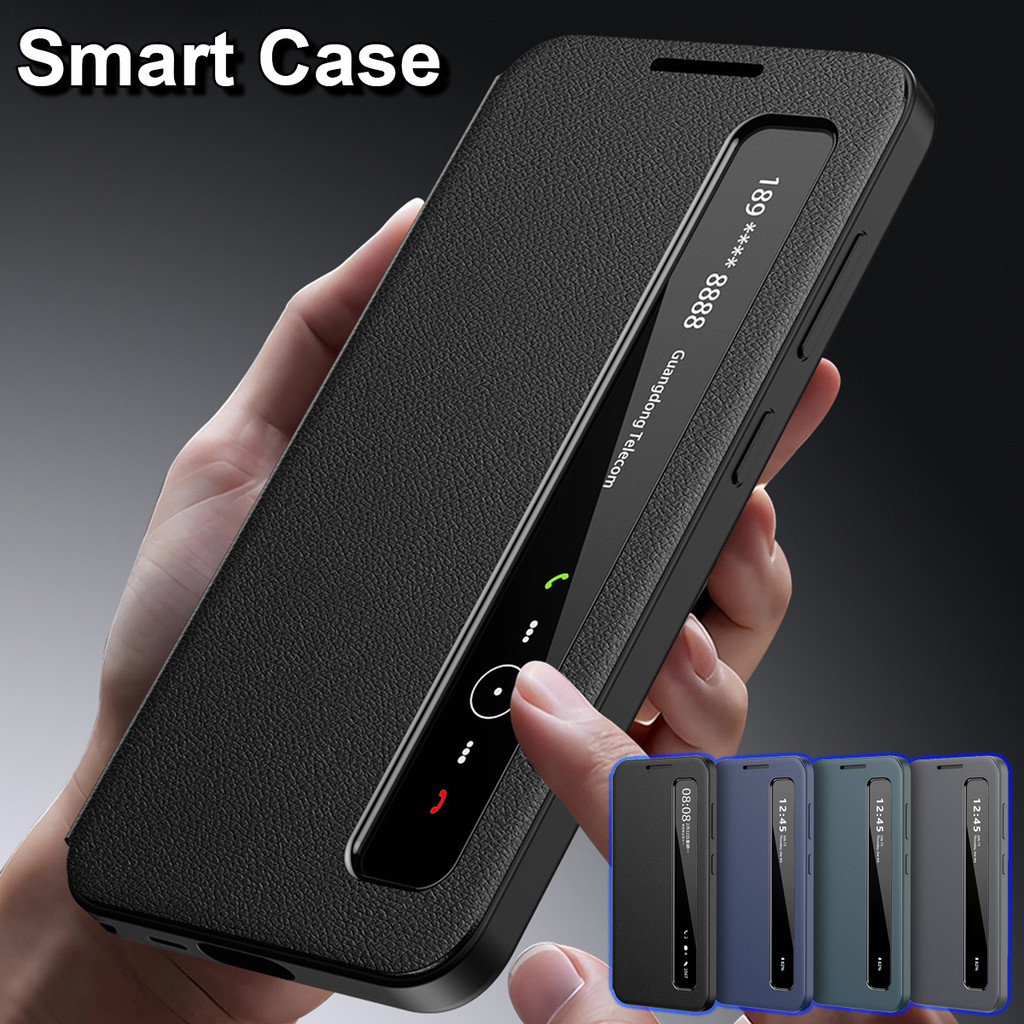 SAMSUNG รับสายโดยไม่ต้องพลิกฝาครอบสมาร์ทด้านข้างหน้าต่างสําหรับSamsung Galaxy S25 S26 S24 S23 S22 Ultra FE A55 A56 A36 A17 A16 5G