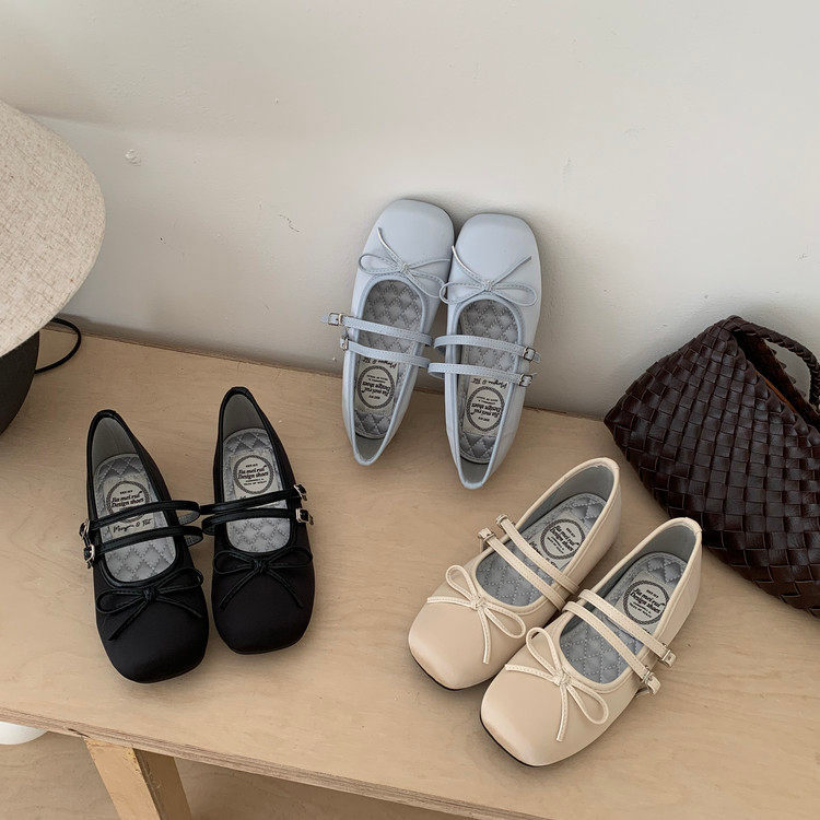 TT Sweet Square Toe Bow Mary Jane รองเท้าผู้หญิง 2026 รองเท้าบัลเล่ต์แบนรองเท้าเดียว