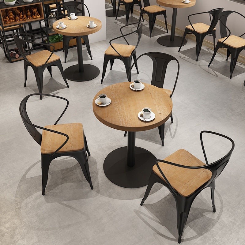 Solid wood round leisure dining table and chairs simple round table industrial style round table and