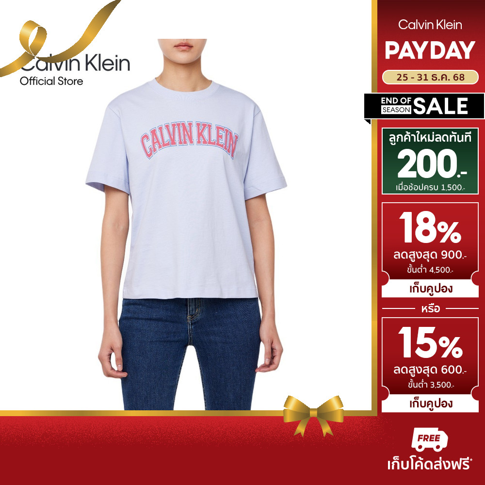 CALVIN KLEIN เสื้อยืดคอกลมแขนสั้นผู้หญิง Boxy Varsity Logo T-Shirt ทรง Boxy รุ่น 47B822G P46 - สี Li