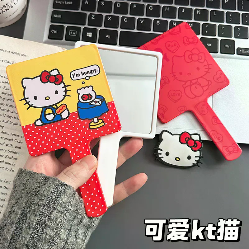 น่ารักคิตตี้แมวกระจกมือถือแบบพกพาแบบพกพาแต่งหน้ากระจกแต่งหน้ากระจกจับขนาดเล็กหอพักนักเรียนมินิ