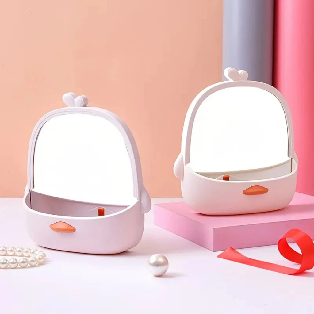 Top Choice กระจกโต๊ะเครื่องแป้ง Duckbill น่ารัก - กระจกเครื่องสําอางน้ําหนักเบาแบบแขวนพร้อมที่เก็บ เ