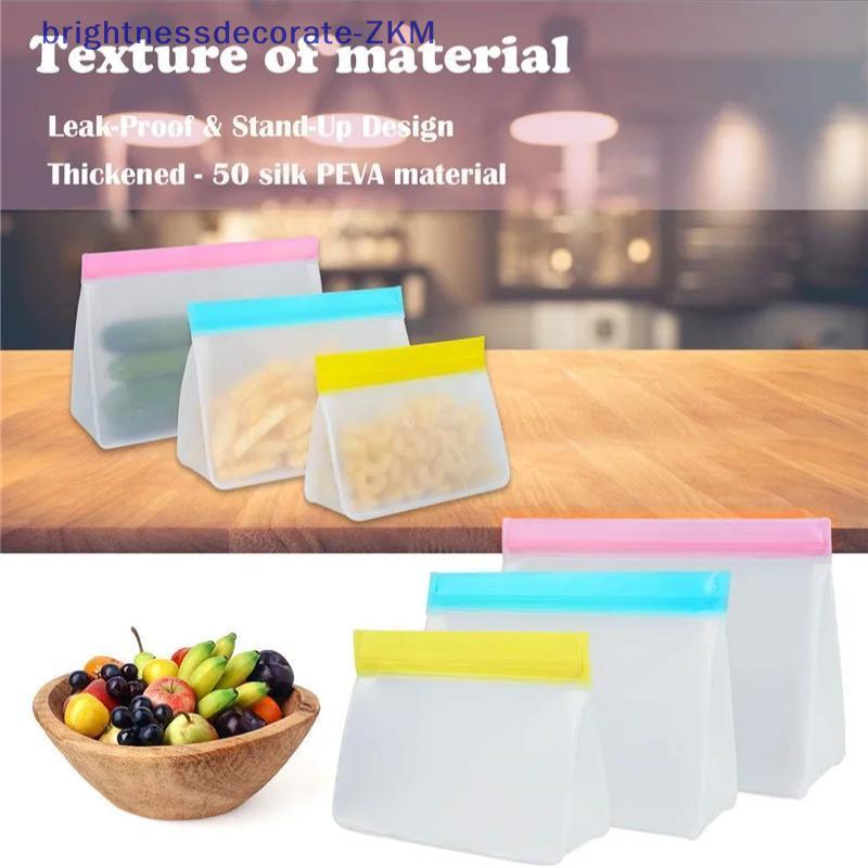 [ความสดใส] ถุงเก็บอาหารแบบใช้ซ้ําได้ อัพเกรด Leakproof Top Stand Up Freezer Sandwich Ziplock Bag Sil