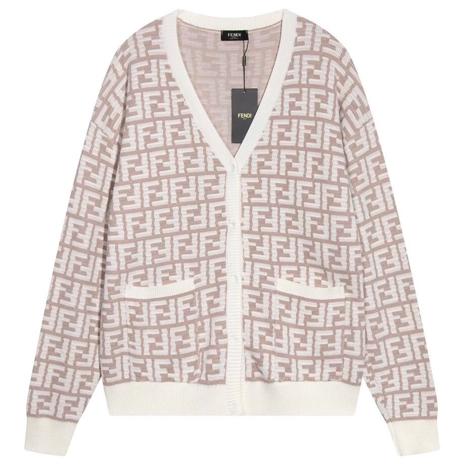 Fendi Fendi Cardigan Men Street Wear Classic Old Pattern Jacquard logo Letter Full Print Vneck Doubl