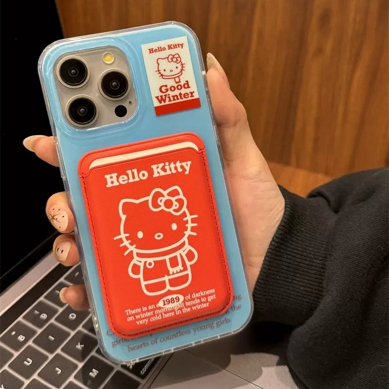 magsafe wallet wallet magsafe สาวหัวใจการ์ตูนแมวแม่เหล็กผู้ถือบัตรเหมาะสําหรับ Xiaomi 14/13 เคสโทรศั