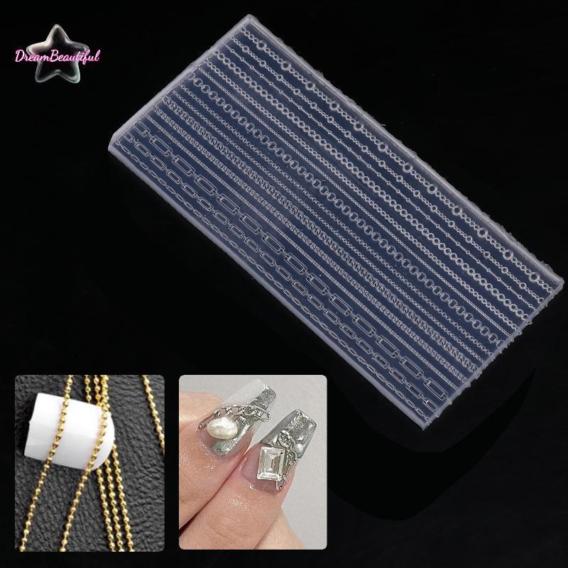 <DBFl-t> 15 แม่พิมพ์โซ่ 3D ขนาดผสมซิลิโคนเล็บ Mould DIY โปร่งใสแกะสลักแต่งเล็บแม่แบบสําหรับตกแต่งเล็บ Trinkets ใหม่