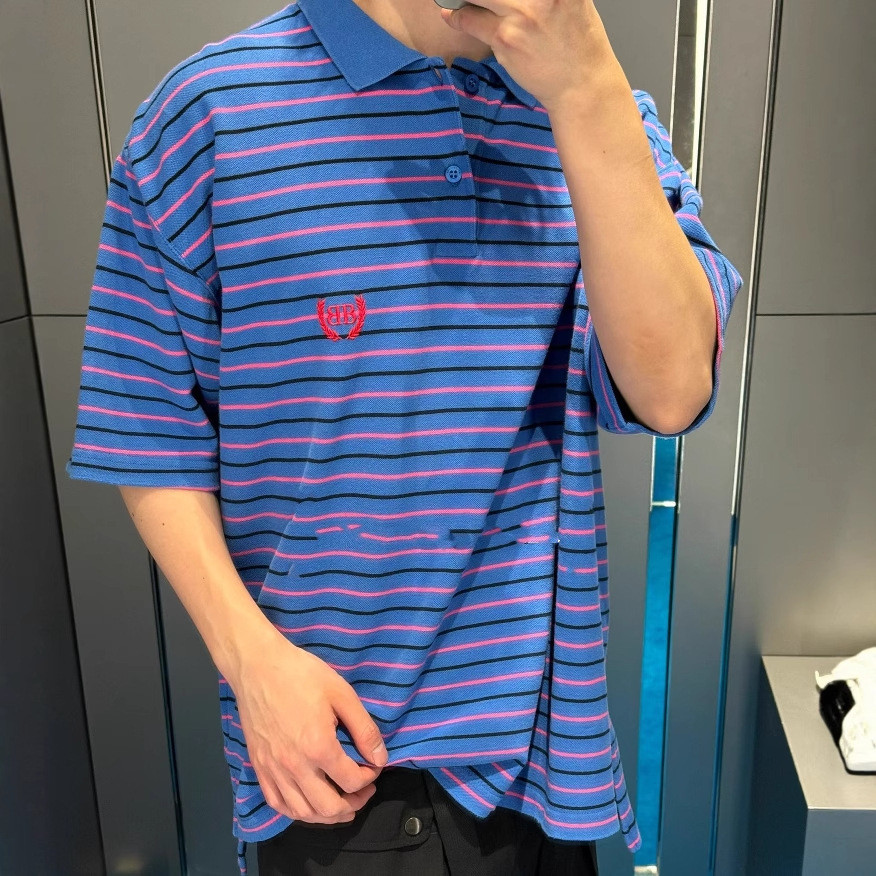 8MBI BB โลโก้/Paris B Double B ข้าวสาลีหูเย็บปักถักร้อยลายโปโลแขนสั้นเสื้อยืดเสื้อโปโล