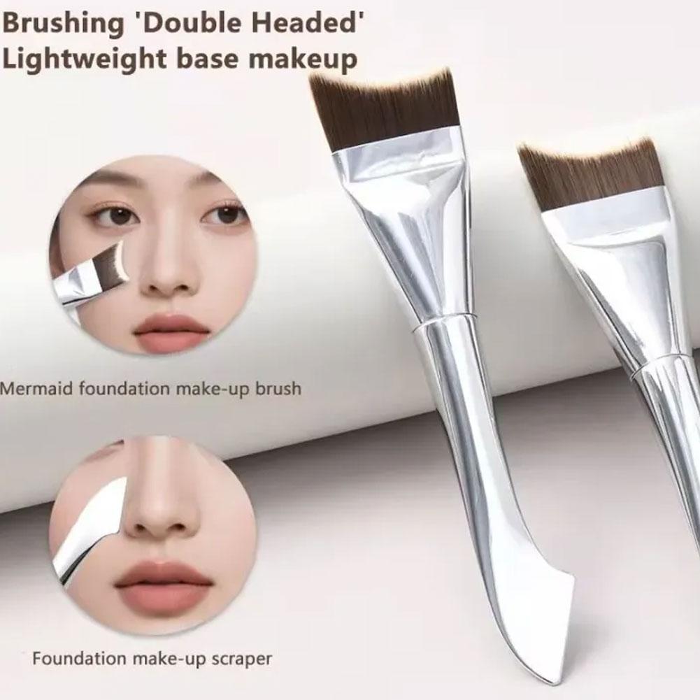 แปรงแต่งหน้า Fishtail Scraper Foundation Brush Double Head I2q4