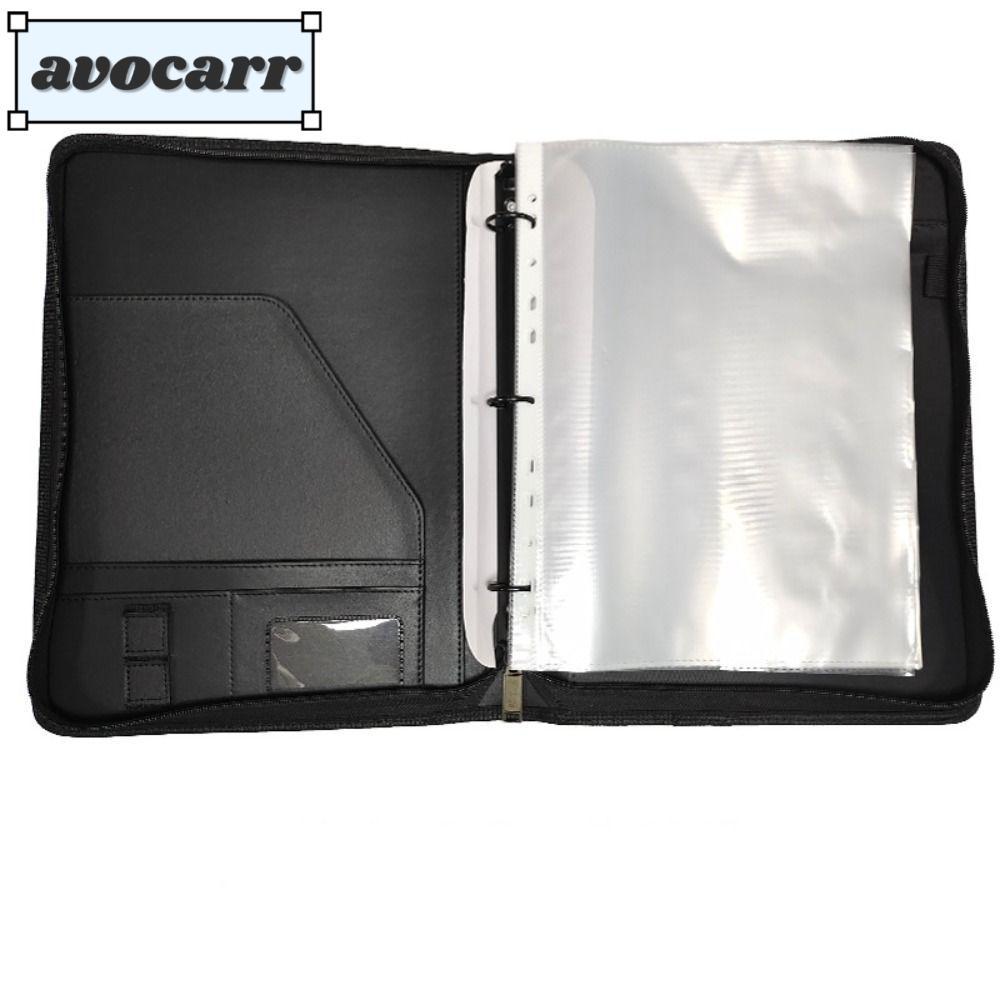Avocarr แฟ้มเอกสารหนัง ขนาด A4 เติมได้ มีซิป 3 ห่วง พร้อมซองใส่กระดาษ 8 ช่อง
