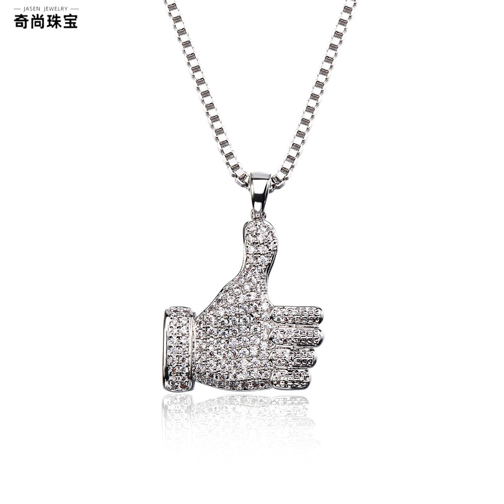 จี้ชาย Hip-Hop สไตล์ยุโรปและอเมริกา ออกแบบ gesture thumb สร้อยคอยาวเคลต์ งานGold-Plated เพชร แฟชั่นเ