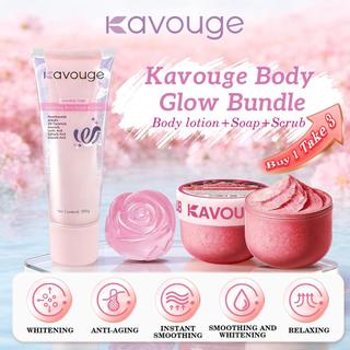 Kavouge Body Glow Bundle -Whitening Soap+ Shower Scrub+Lotion Serum 2 in 1 Skincare Set Brightening