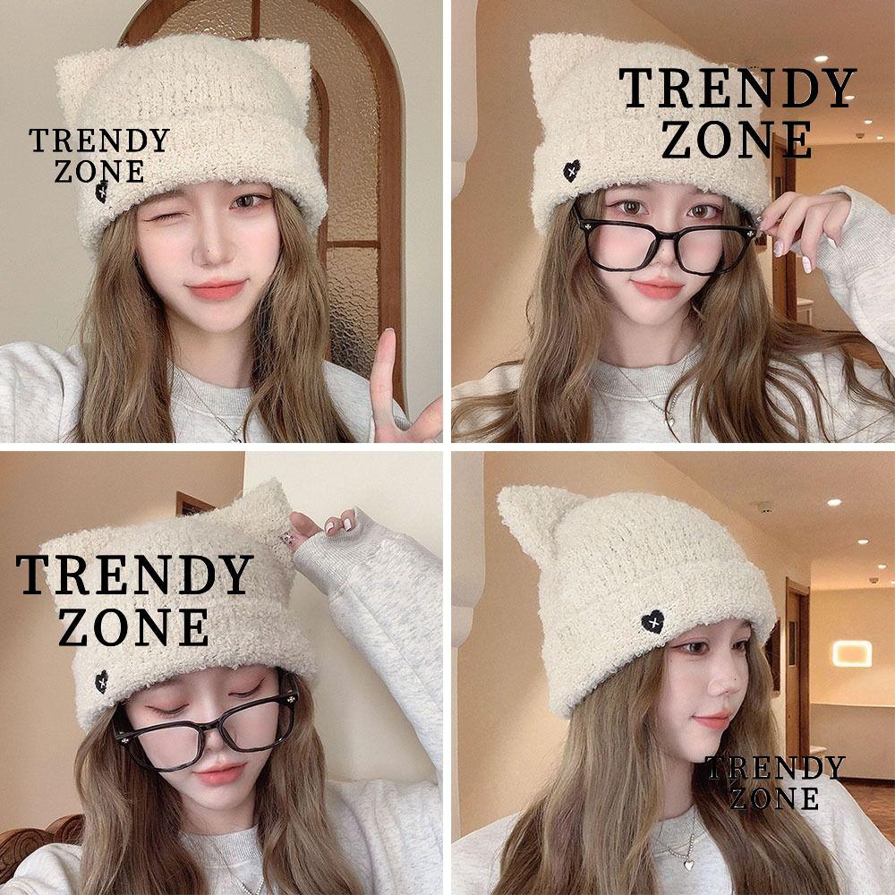 TRENDYZONE หมวกบีนนี่, หมวกปิดหูกันหนาวหูแมวน่ารักปุย, หมวกขี่จักรยานกันหนาวตุ๊กตากันหนาวสําหรับผู้หญิง