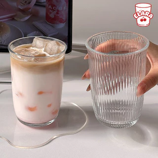 แก้วน้ำแก้วใสลายริ้ว 400ml สไตล์มินิมอล | แก้วกาแฟ แก้วนม แก้วน้ำเย็น ดีไซน์เกาหลี ถ่ายรูปสวย