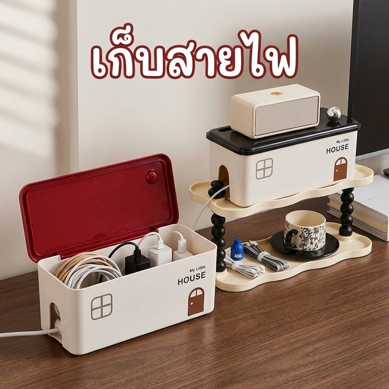 กล่องเก็บปลั๊กไฟ จัดเก็บสายเคเบิล วัสดุPP ทนทาน ป้องกันเด็ก สัตว์เลี้ยง กันฝุ่น ระบายความร้อน