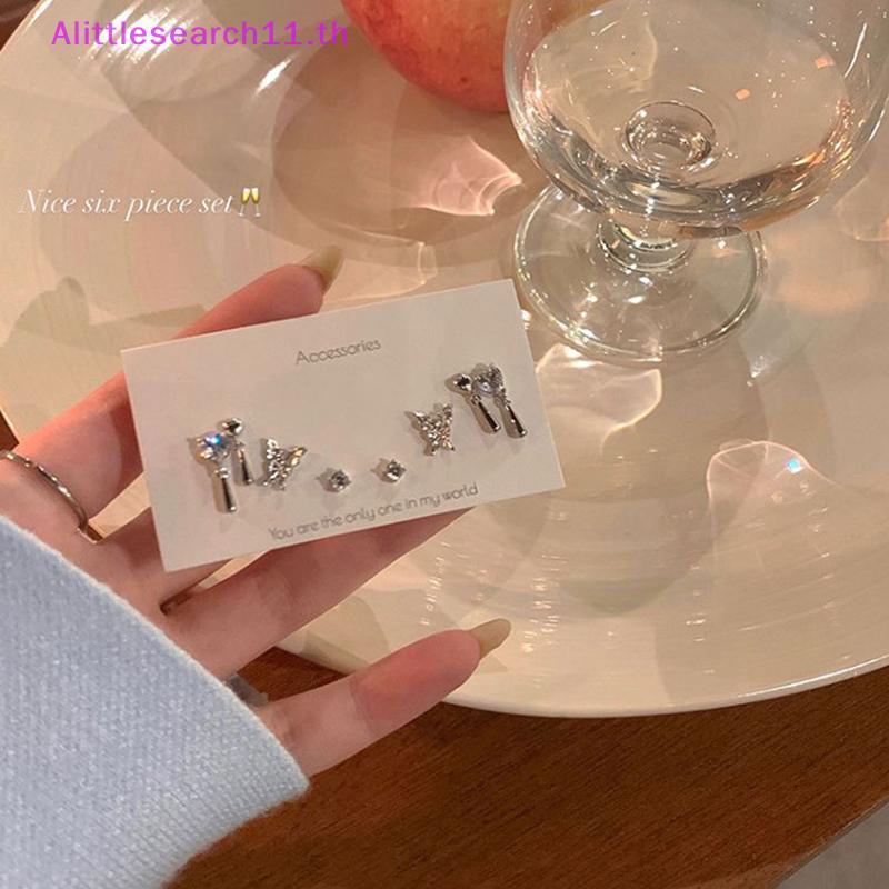 6 ชิ้น/เซ็ต ต่างหู Vintage Silver สี Hoop สไตล์ Grunge Aesthetic Y2K เครื่องประดับสำหรับผู้หญิง