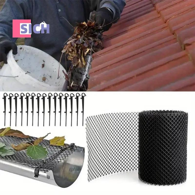 [Sich] พลาสติก Gutter Guard Mesh Roll 10 Hooks Leaffilter สุทธิน้ําหนักเบาทนทาน Bird and Leaf Bloer สําหรับลานหลังคาใหม่