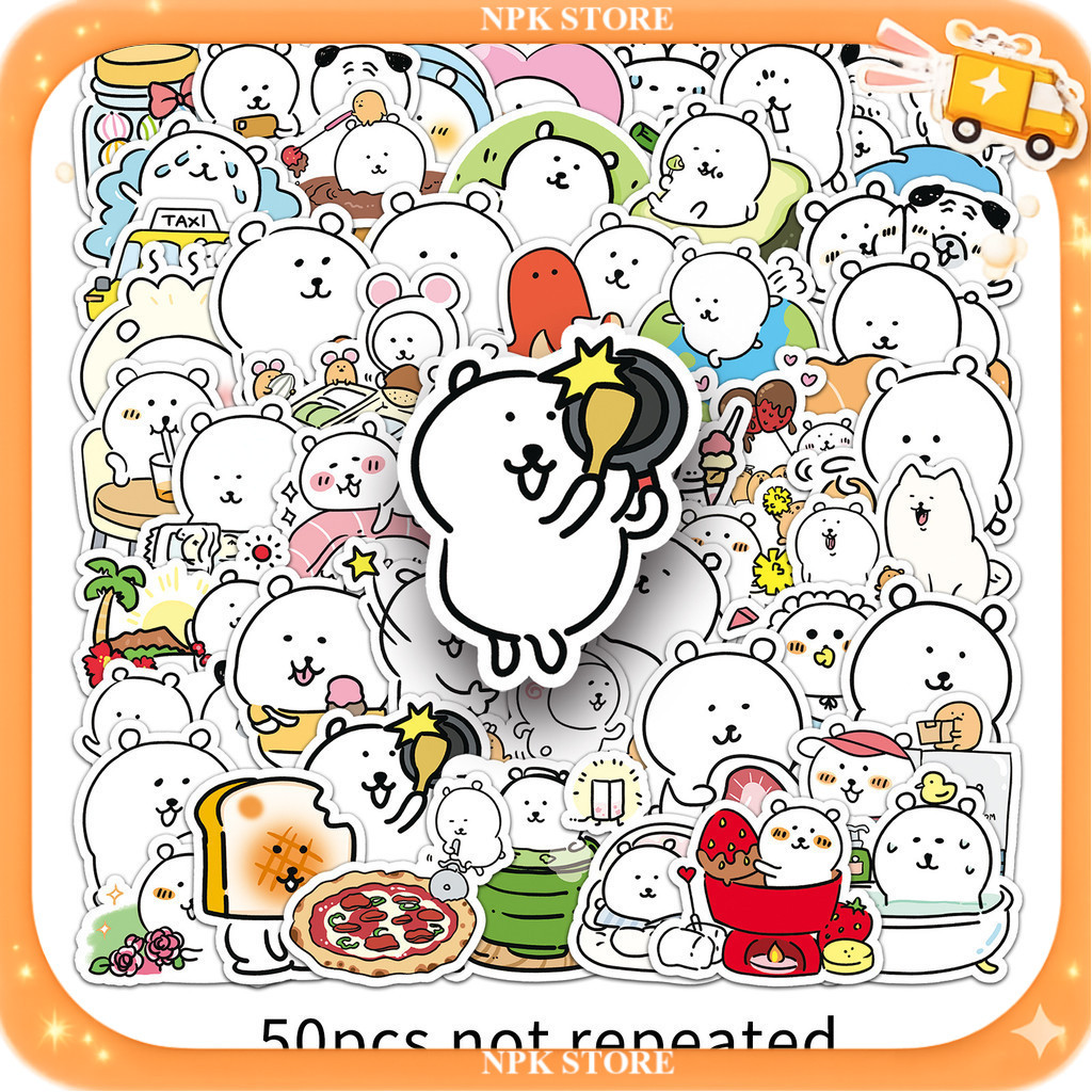 🔥🇹🇭พร้อมส่ง🇹🇭🔥 50แบบ สติกเกอร์ หมีน้อย White bear sticker chiikawa cute cartoon