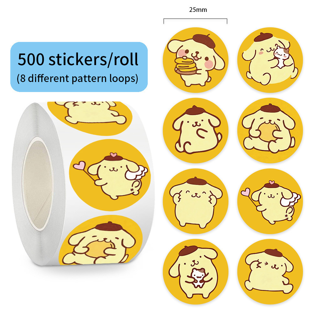 สติ๊กเกอร์ปอมปอมปูริน 500 ชิ้นต่อม้วนสติ๊กเกอร์ตกแต่งน่ารัก
