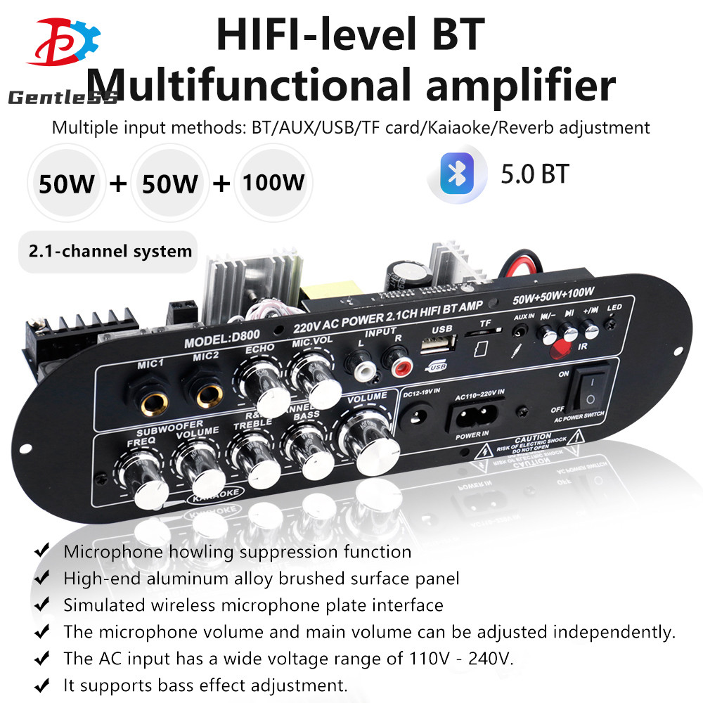 DC12-19V/AC110-220V 2.1-Channel D800 บลูทูธเครื่องขยายเสียง 50W + 50W + 100W High-Power Output