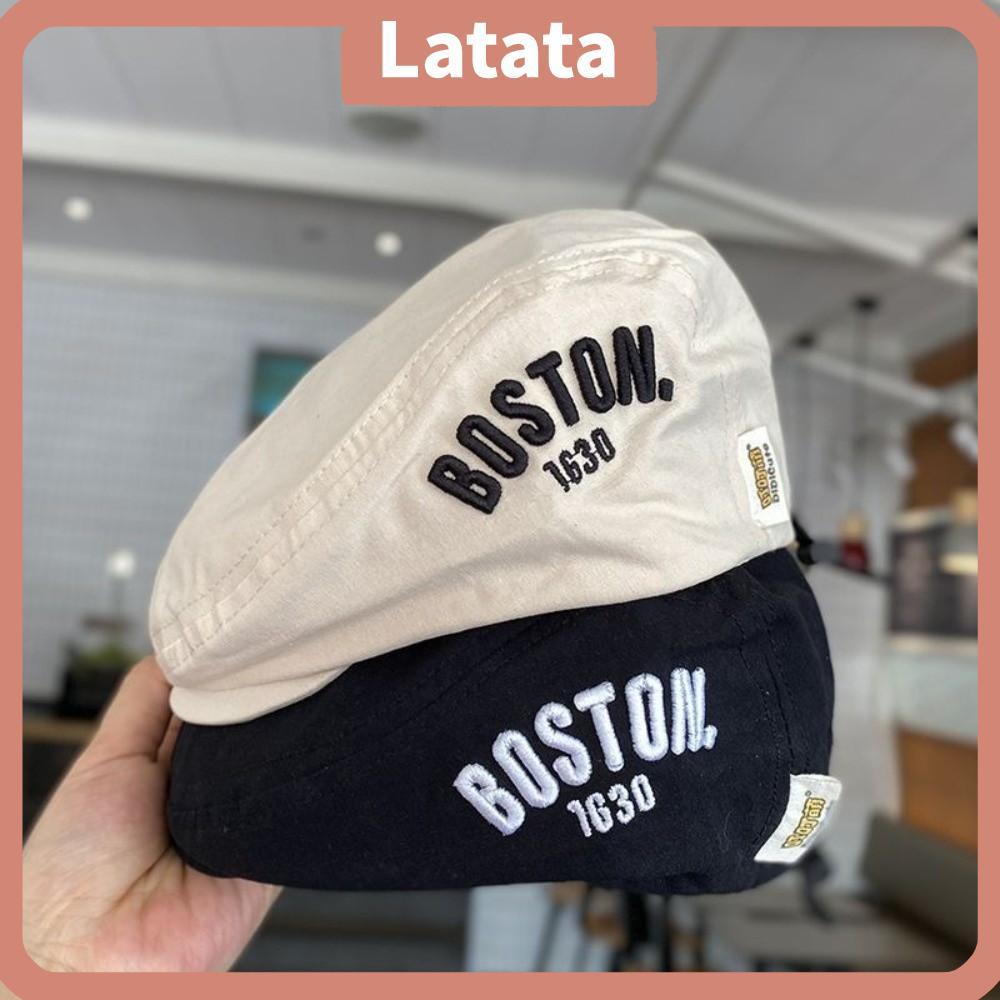 LATA Beret หมวก.Peaked น้ำหนักเบา ดีไซน์แฟชั่น พร้อมหมวกกันแดดปักลาย BOSTON เหมาะสำหรับวัย 0-4 ปี