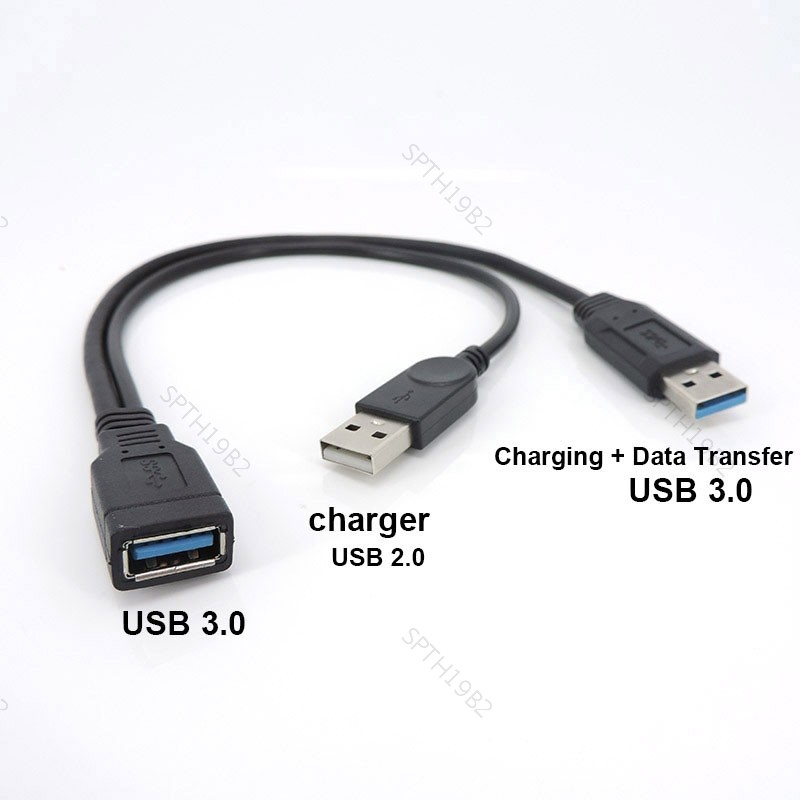 USB 3.0 ประเภท A หญิง Dual USB ชายพร้อมข้อมูลพิเศษ Y สายต่อสําหรับฮาร์ดดิสก์มือถือ TH19B2