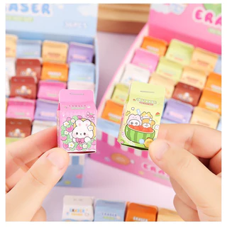 พร้อมส่ง ยางลบรูปกล่องนม กล่องสุ่ม ยางลบการ์ตูนน่ารัก ยางที่ตัดได้ รางวัลเครื่องเขียน ของขวัญสำหรับเด็ก