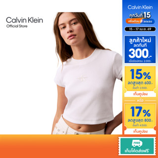 CALVIN KLEIN เสื้อยืดคอกลมแขนสั้นผู้หญิง Monogram Logo ทรง B…